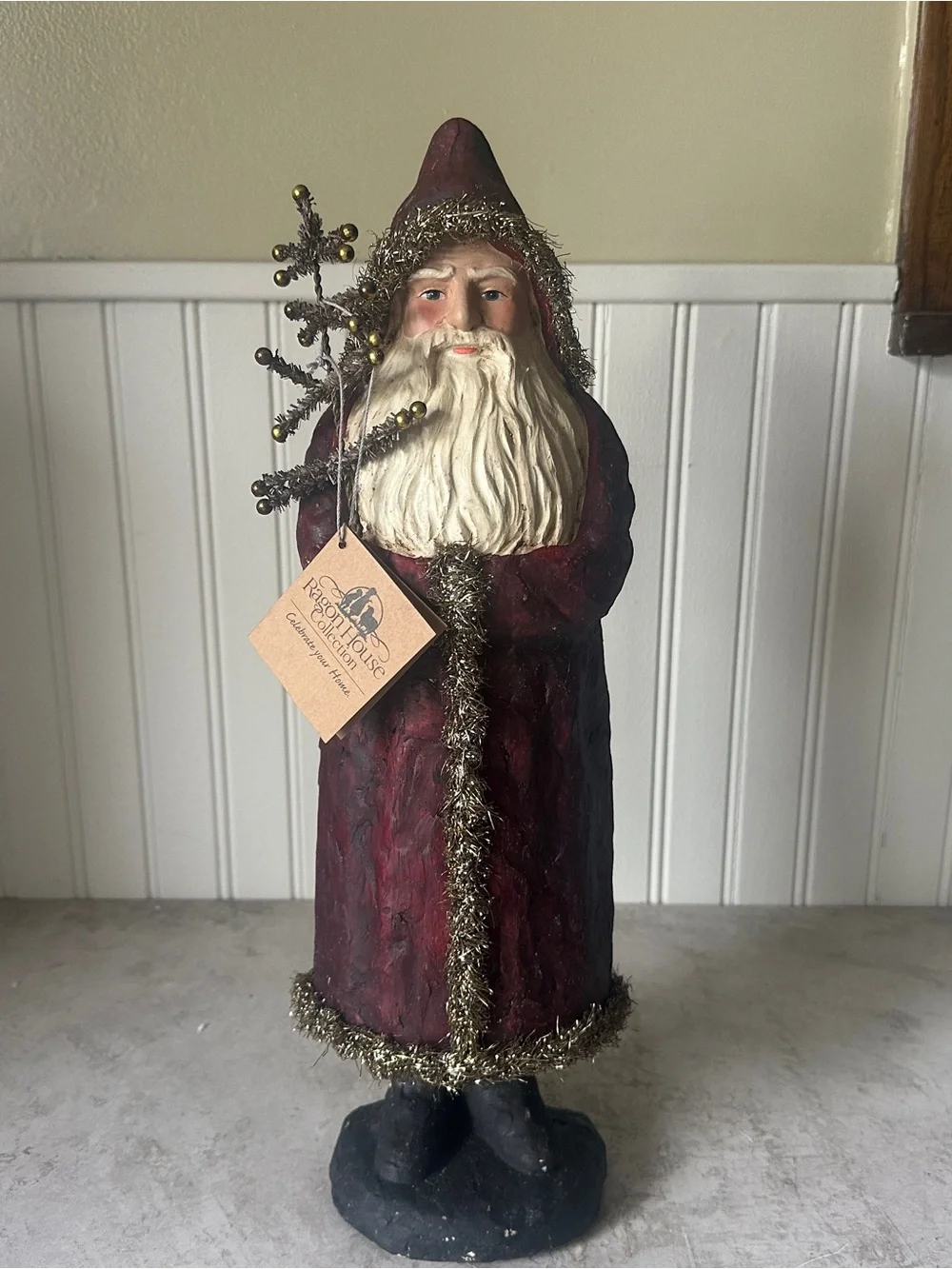 Ragon House 16” Red Belsnickle Santa w Tree Large Wall Hanging Vintage New w/Box